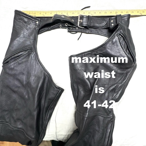 chaps LEATHER GALLERY L/XL black heavy snaps zipper lace - Picture 4 of 16